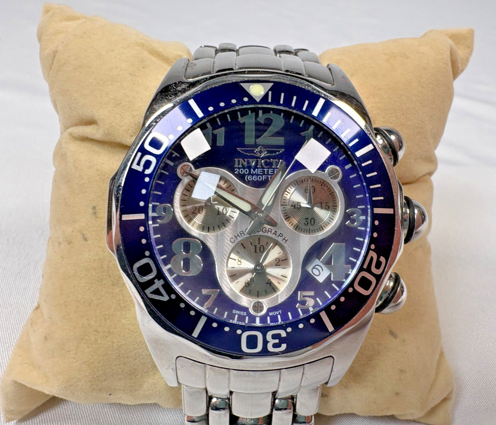 Invicta 3210 Pro Diver Chronograph Swiss 200M Blue Dial Stainless Steel Watch